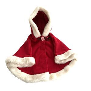 Savannah Toddler Girls Mrs. Claus Cape Poncho Coat Christmas Faux Fur Red Sz 3T
